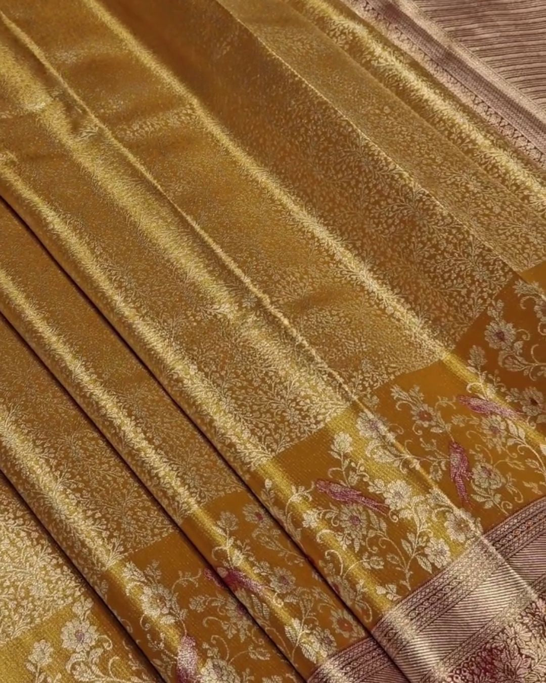 Tapasya - Mustard Gold Banarasi Silk Saree with Zari Floral Jaal