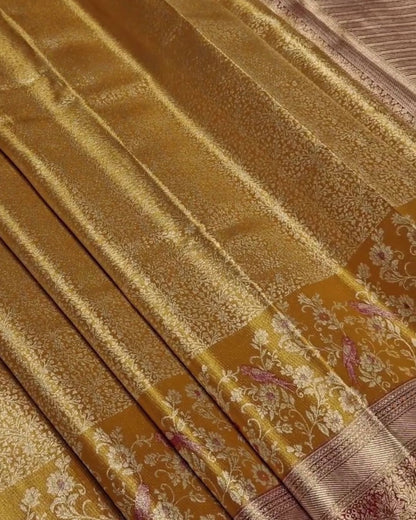 Tapasya - Mustard Gold Banarasi Silk Saree with Zari Floral Jaal