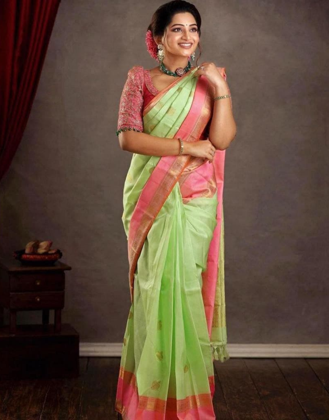 Tisha Light Green Cotton Silk Saree