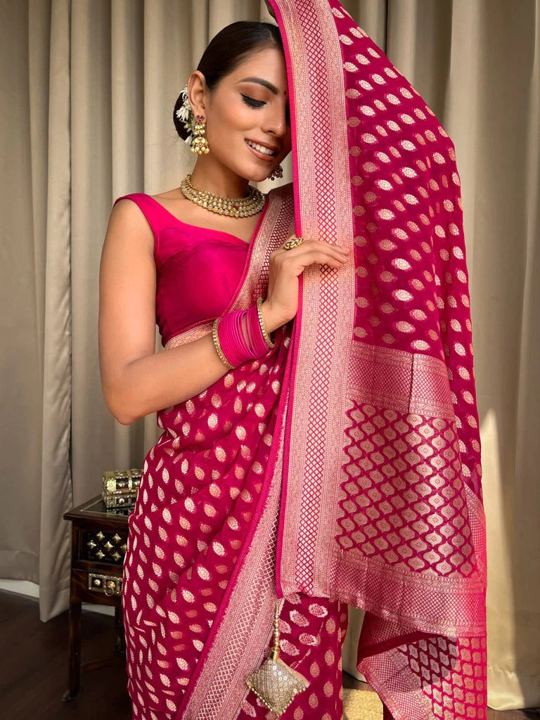 Kaya Pink Banarasi Silk Saree