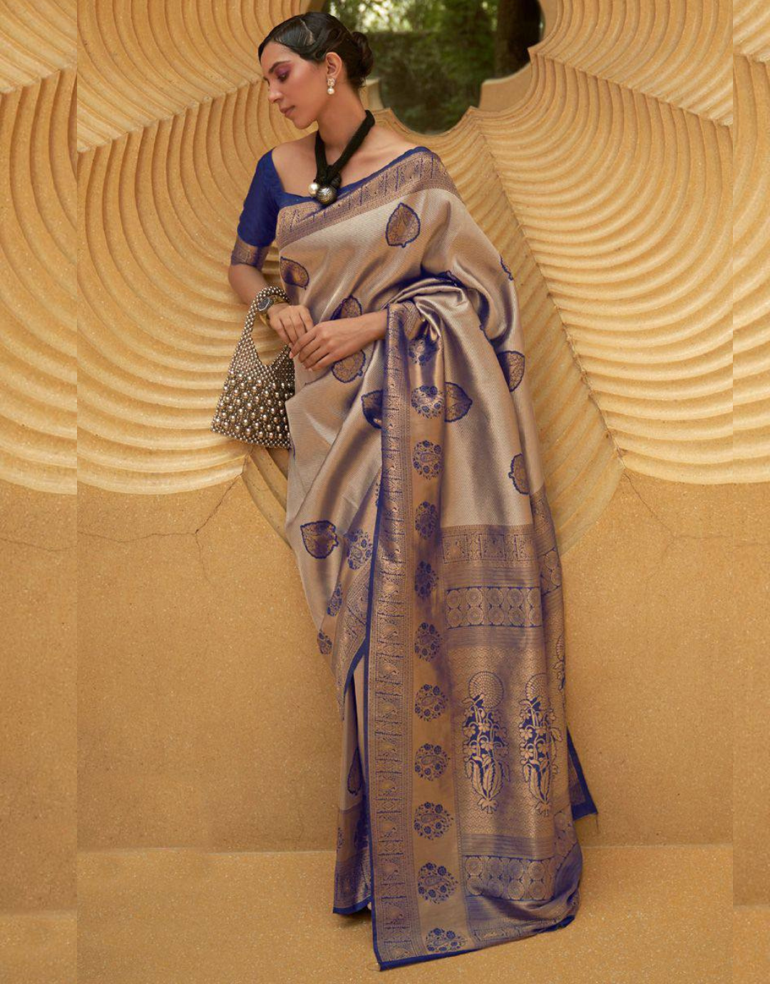 Aaru Silver Grey Banarasi Silk Saree