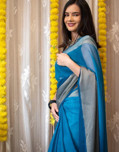 Jessica Blue Chiffon Silk Ready To Wear Saree