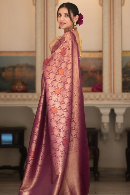 Blush Gleam - Plum - Banarasi Silk Saree