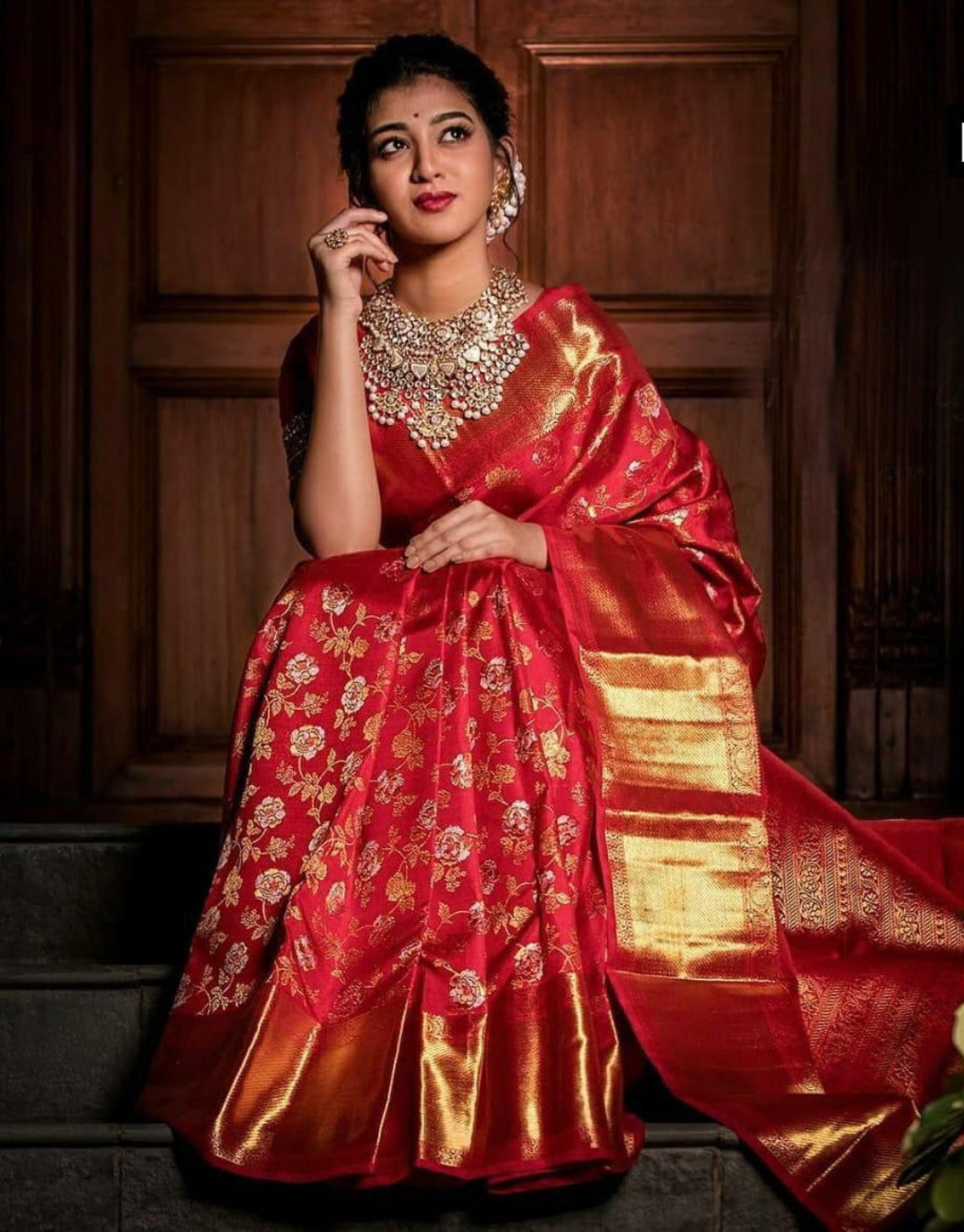 Selena Red Lichi Silk Saree