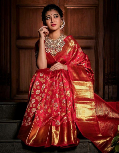 Selena Red Lichi Silk Saree