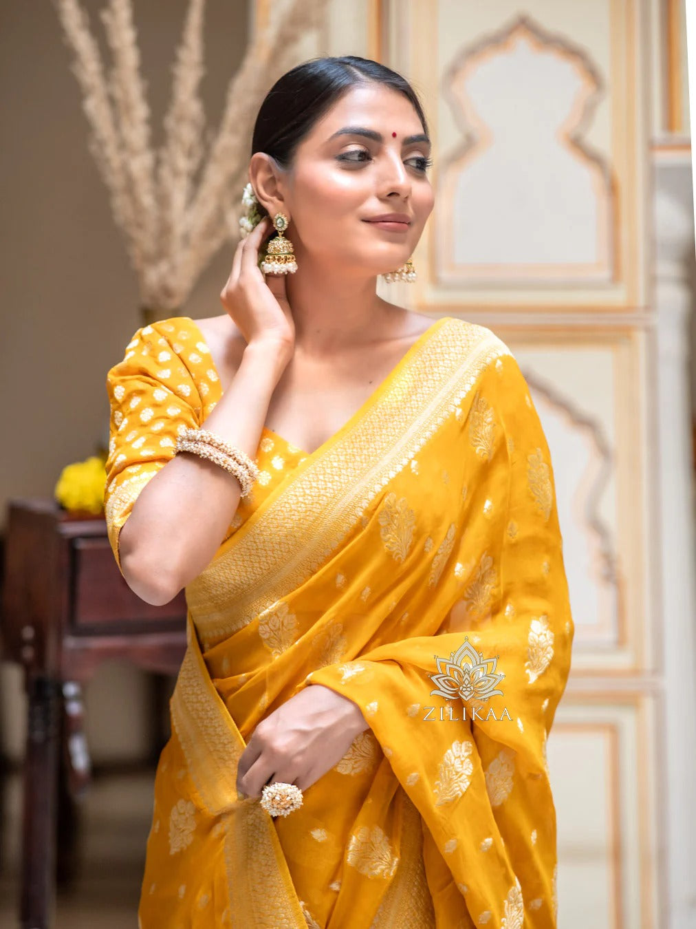 Sudha Yellow Banarasi Silk Saree