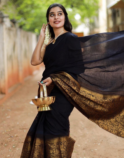 Tisha Black Soft Banarasi Silk Saree With Attractive Blouse