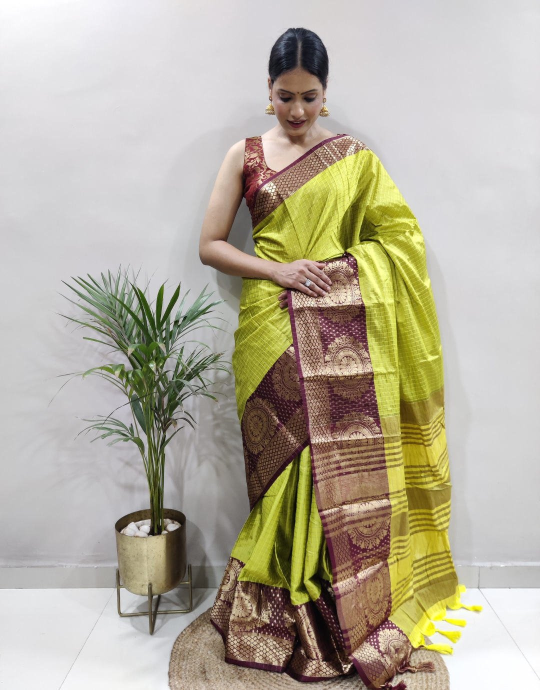 Avni Greenish Beige Soft Silk Saree