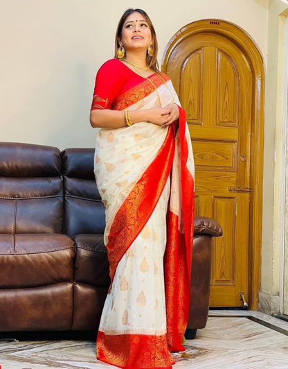 Priyanka White Soft Silk Saree