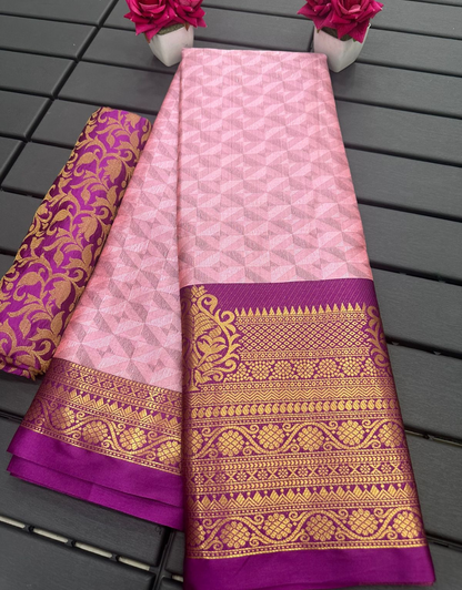 Neela Powder Pink Cotton Silk Saree