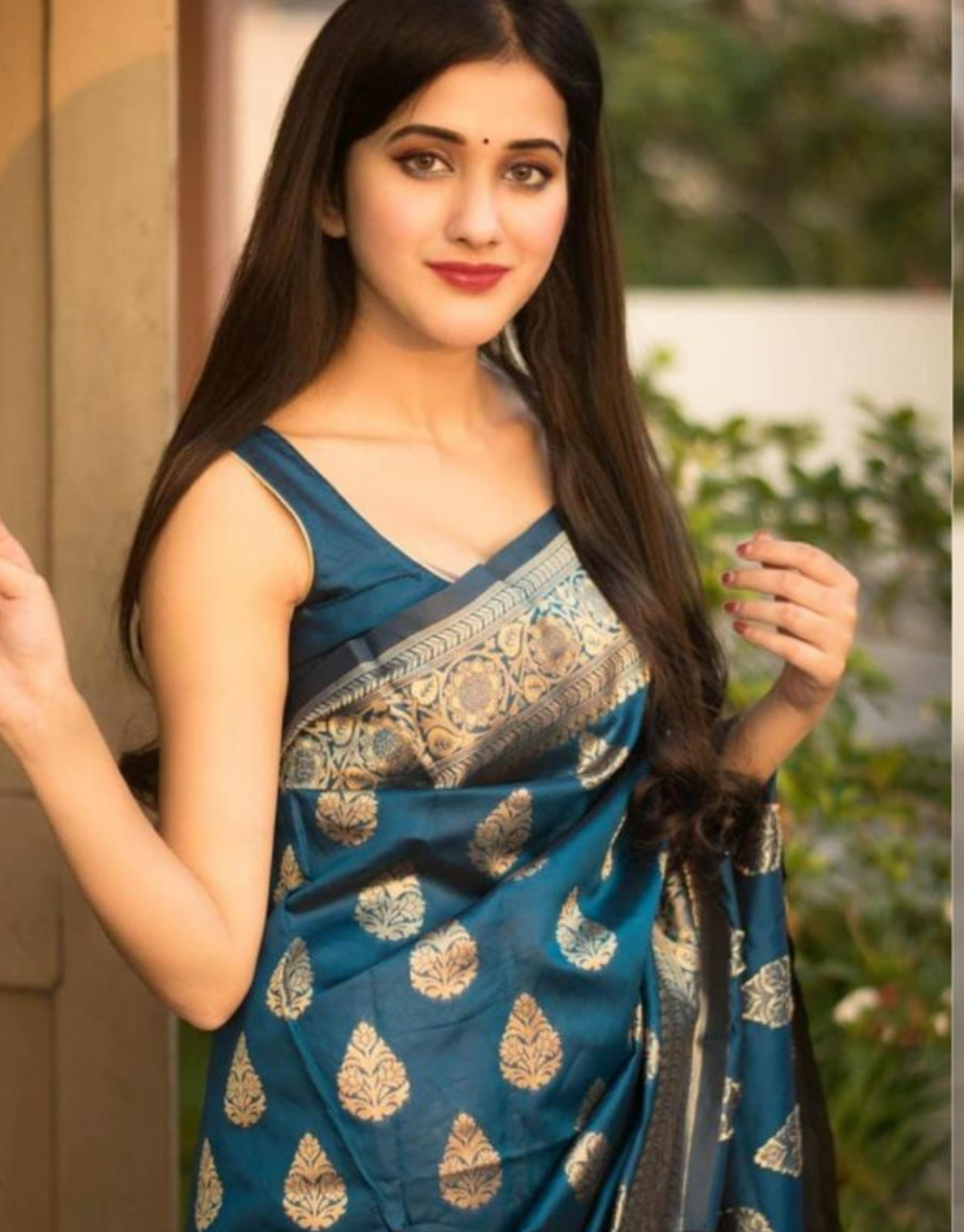 Urvi Blue Jay Soft Banarasi Silk Saree With Attached Blouse