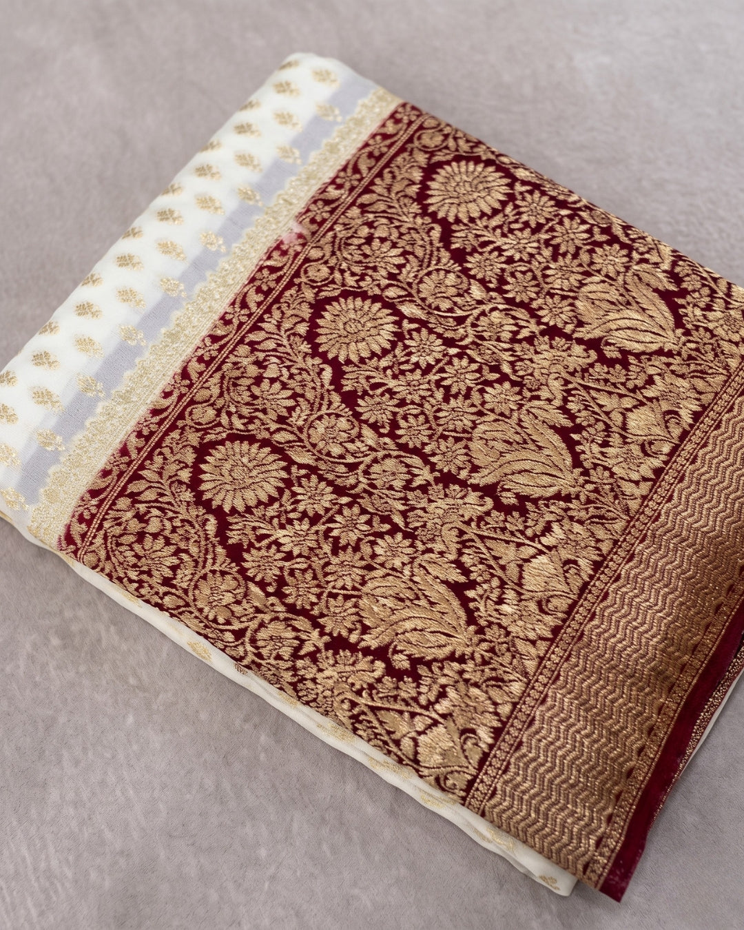 Devika - Ivory White Banarasi Organza Saree