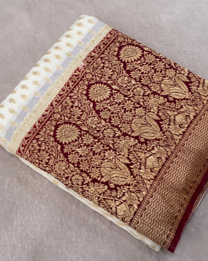 Devika - Ivory White Banarasi Organza Saree