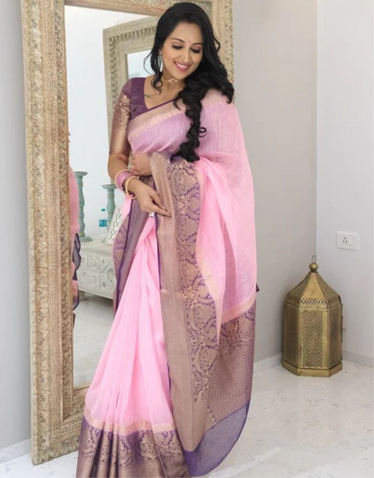 Gaytri Pink Linen Silk Saree