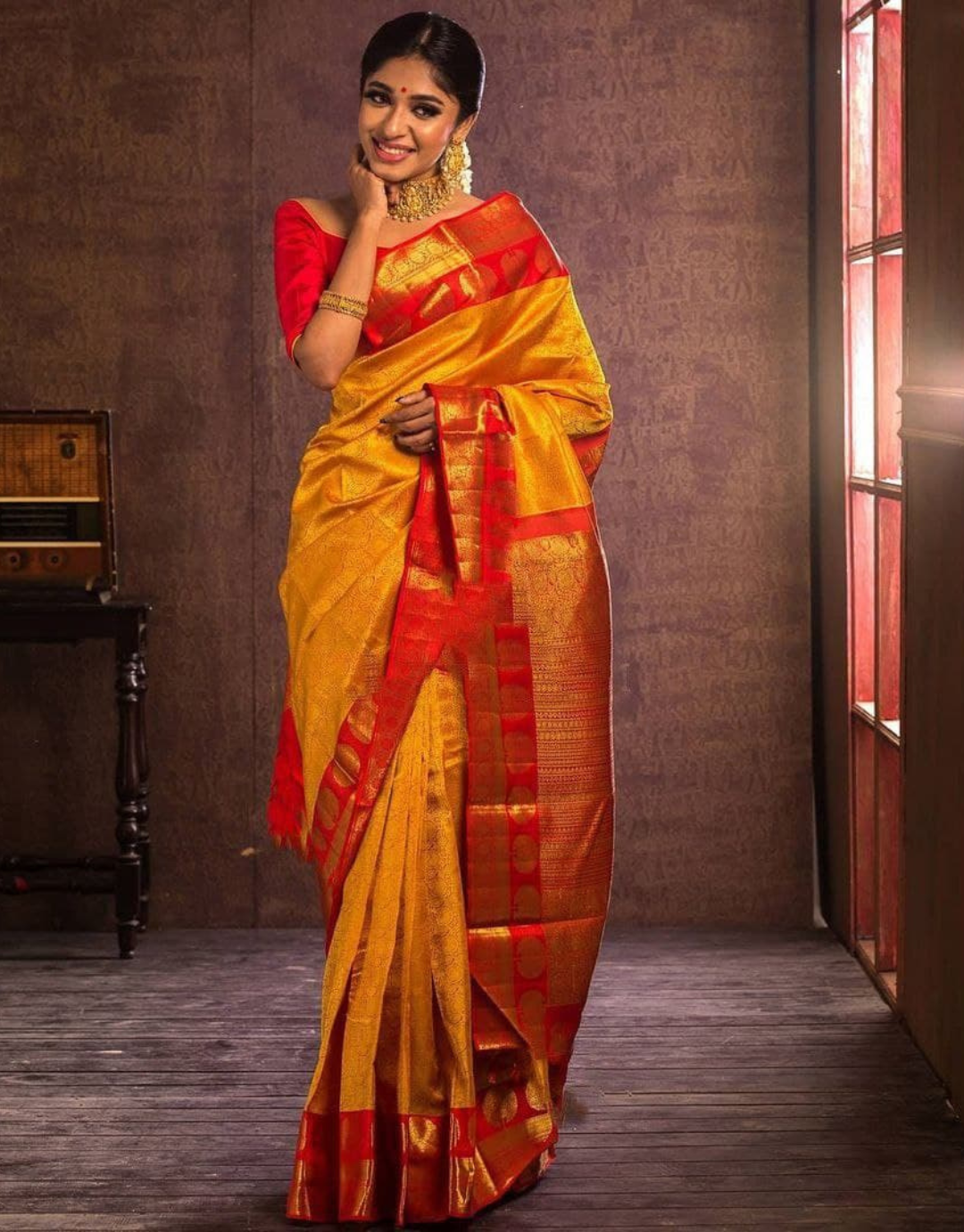 Urvi Yellow Kanchipuram Silk Saree With Attractive Blouse