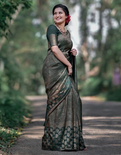 Avni Dark Green Kanchipuram Saree