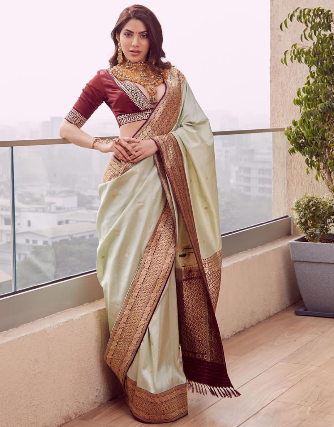 Nikita Pale Silver Kanchipuram saree