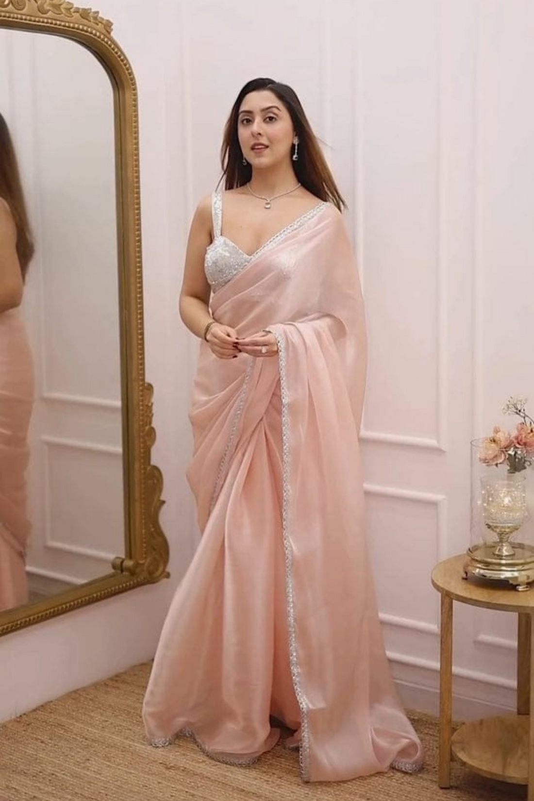 Ethereal Blush - Organza Silk Saree