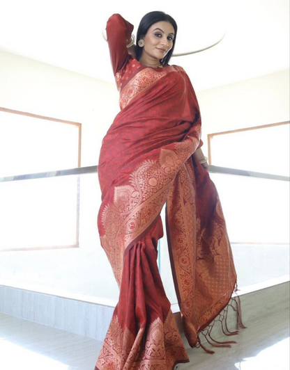 Jivika Maroon Banarasi Silk Saree