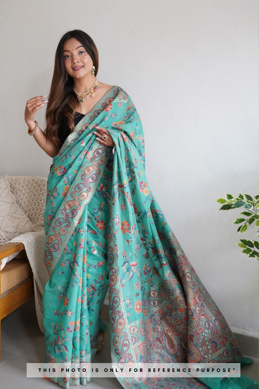 Meera Sea Green Kashmiri Pashmina Silk Saree