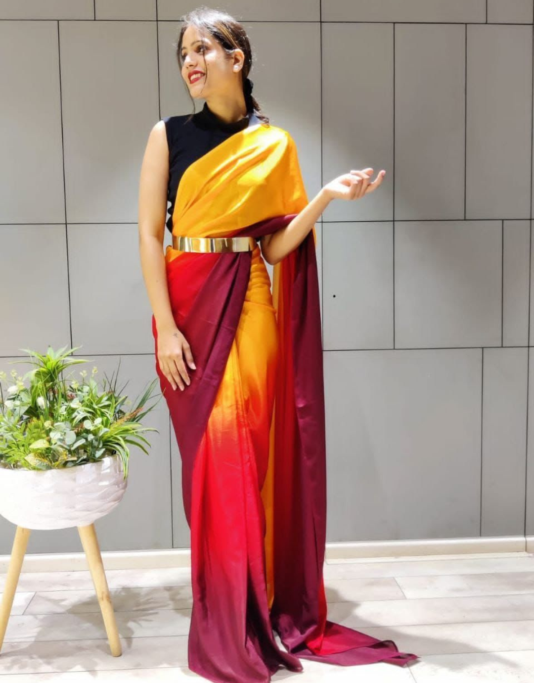 Riya Maroon 1-Minute Ready To Wear Soft Silk Saree