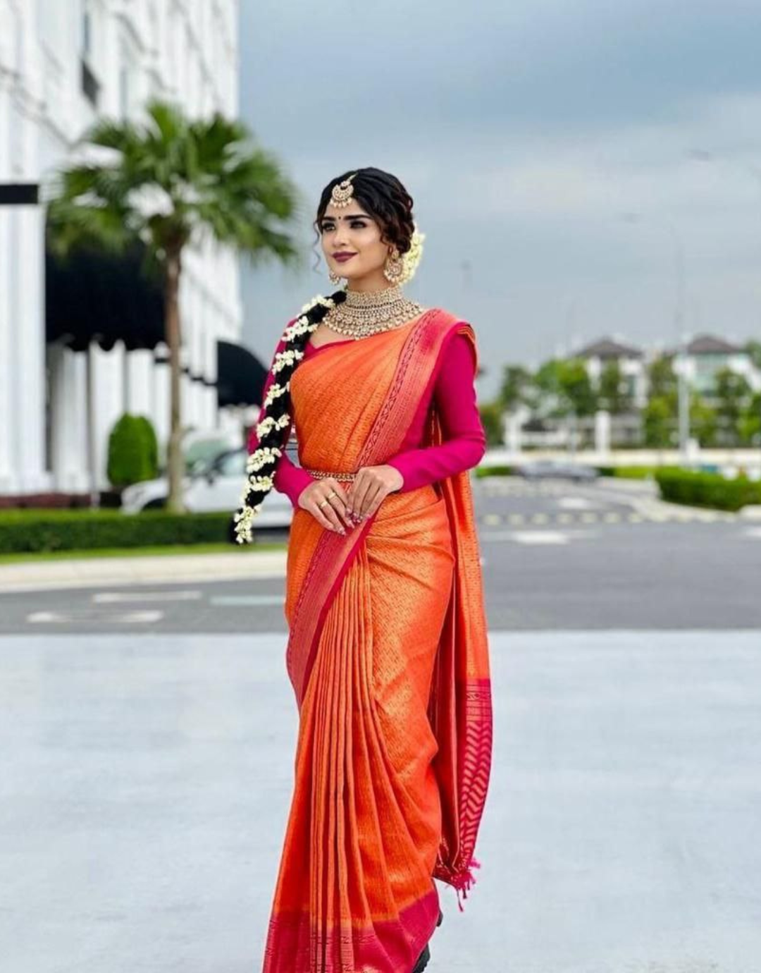 Jiya Orange Banarasi Silk Saree