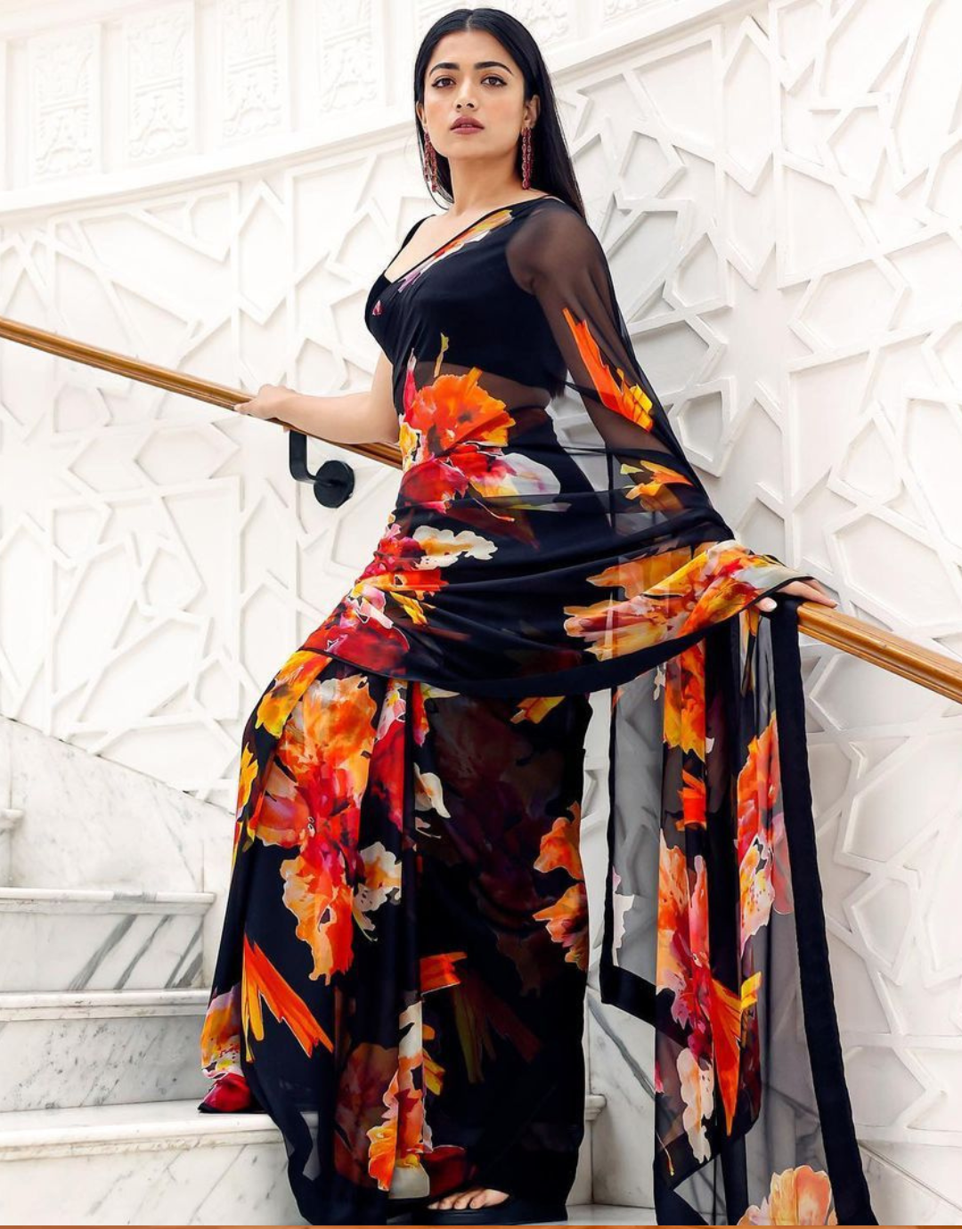 Rashmika Black Georgette Digital Printed Saree