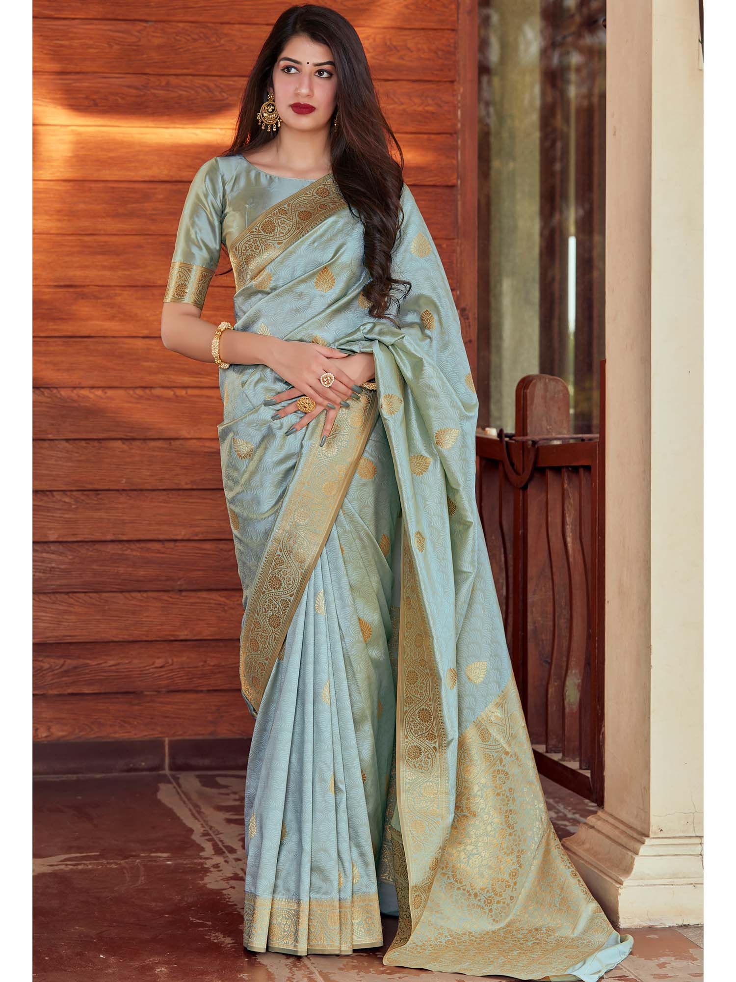 Omee Grey-Olive Banarasi Silk Saree