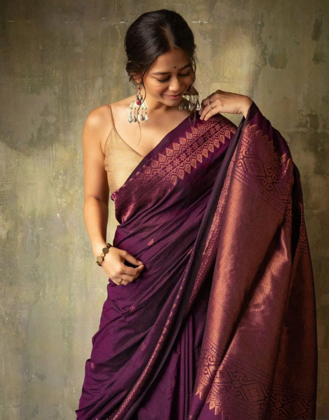 Kinjal Wine Banarasi Silk Saree