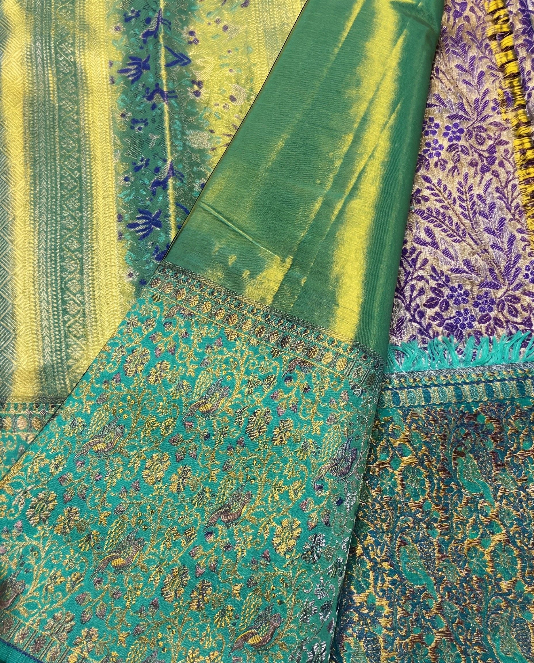 Kasturi - Purple Gold Floral Zari Kanchipuram Silk Saree