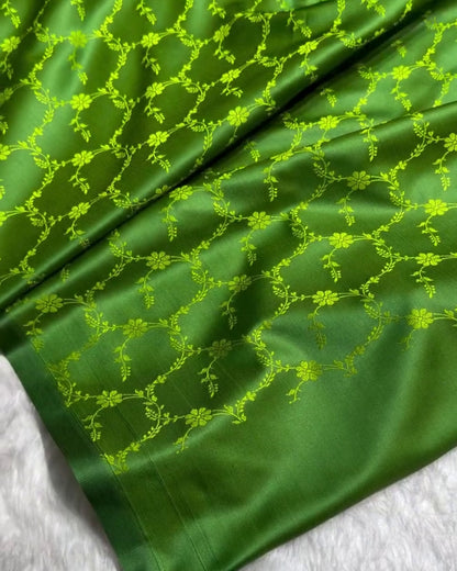 Krinal - Luxury Leaf Green Banarasi Blend Saree