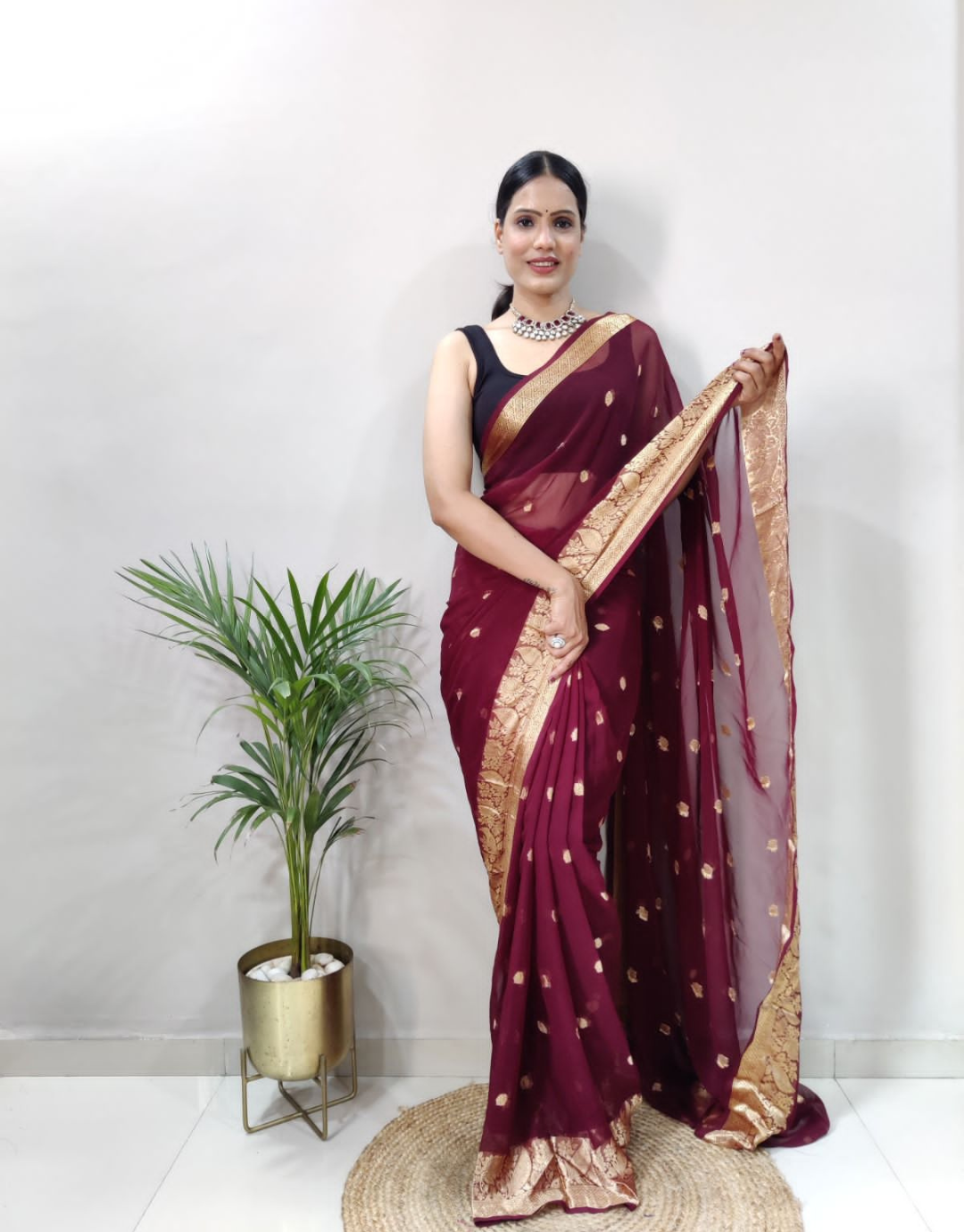 Natanshi Maroon Soft Georgette Ready To Wear Saree