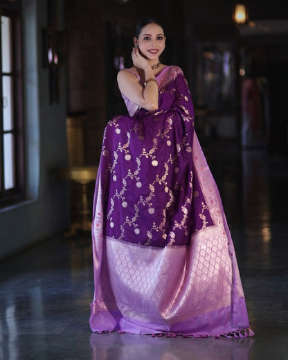 Bhavya - Royal Purple Banarasi Floral Saree