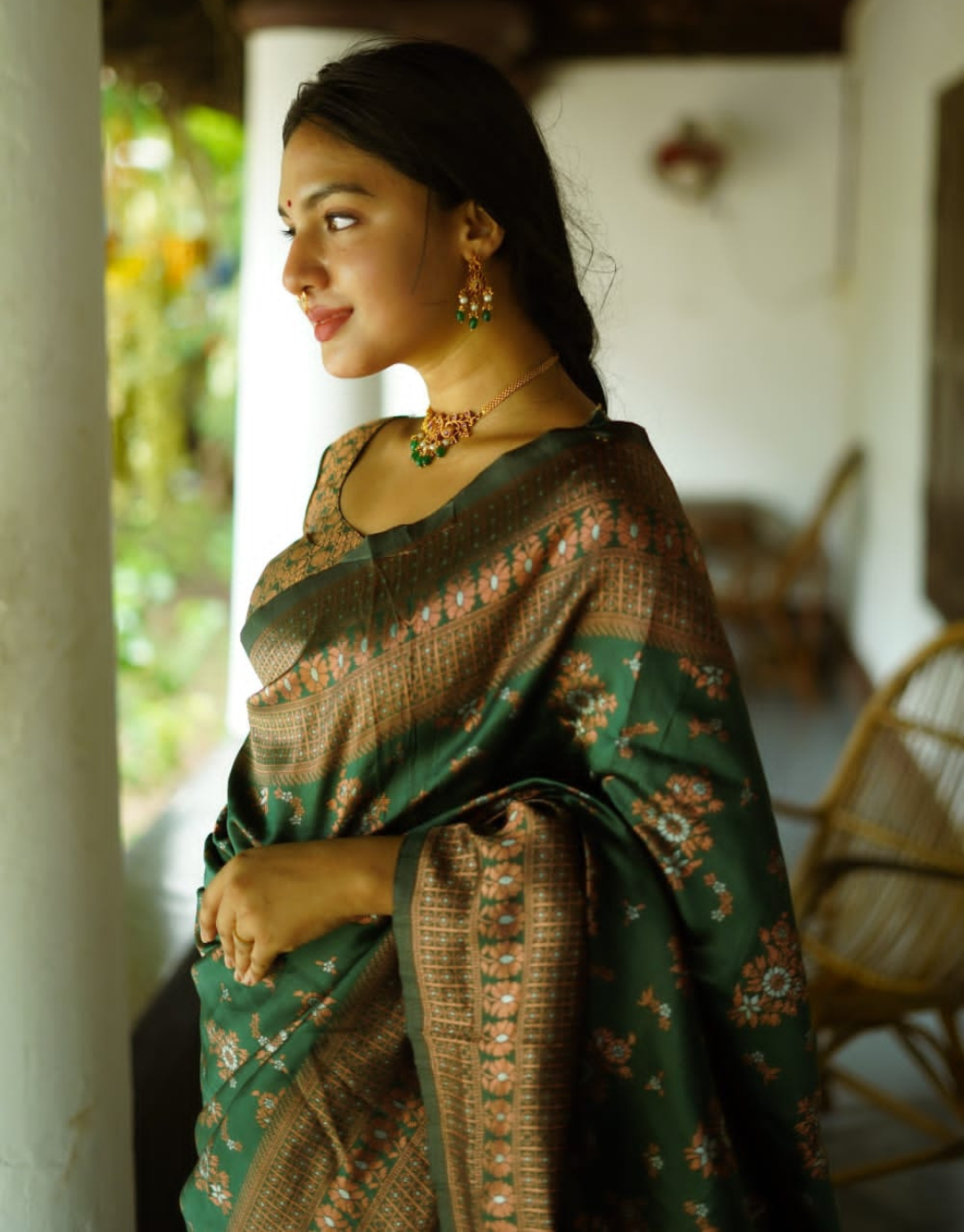 Neela Dark Green Soft Silk Saree