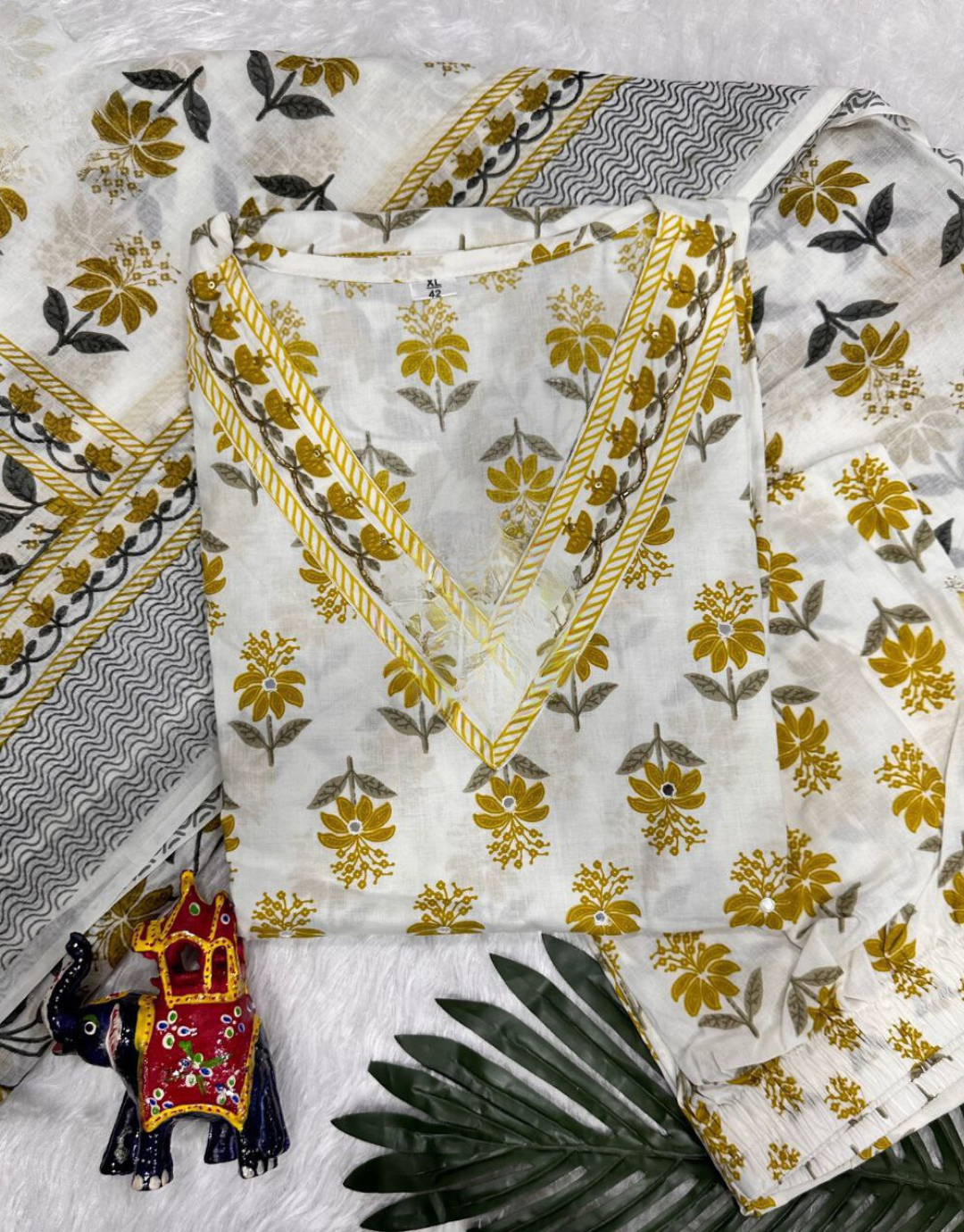 Vaani Yellow Cotton Kurta Dupatta Pair