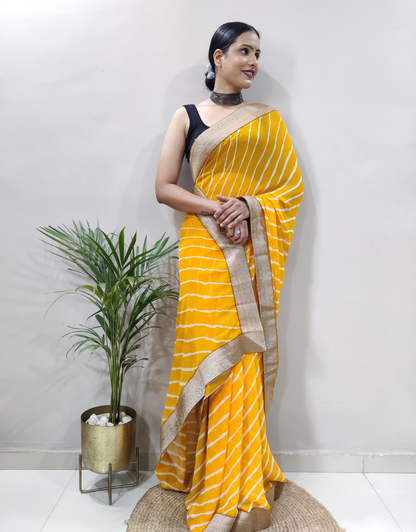 Dhara Yellow Soft Silk Laheriya Saree