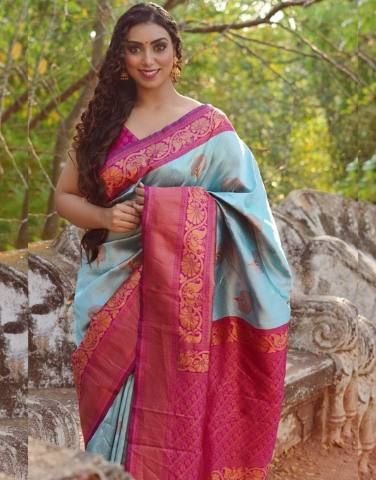 Nayra Cyan Blue Banarasi Silk Saree