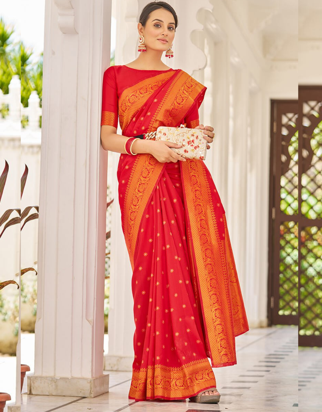 Red Daisy Kanjivaram Silk Saree