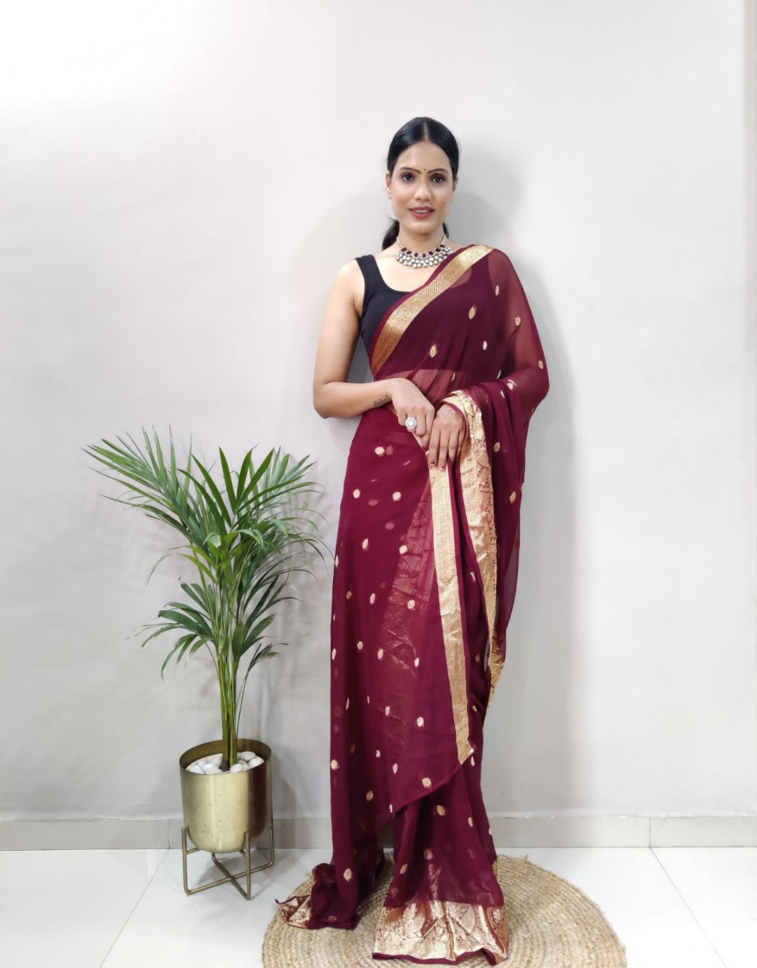 Natanshi Maroon Soft Georgette Ready To Wear Saree