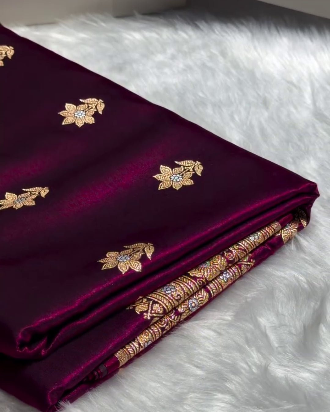 Shreya - Wine Purple Antique Gold Soft Silk Saree
