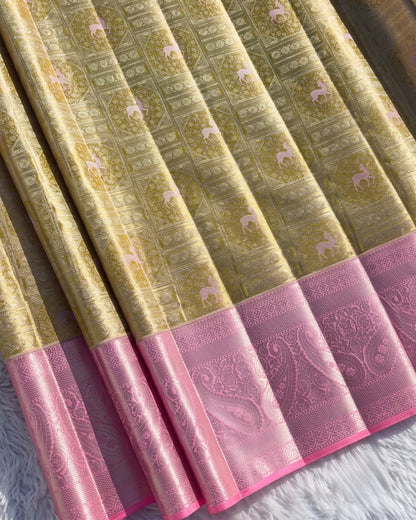 Gauri - Royal Gold Pink Banarasi Silk Saree