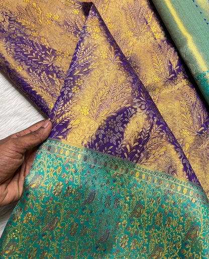 Kasturi - Purple Gold Floral Zari Kanchipuram Silk Saree