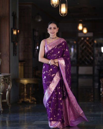 Bhavya - Royal Purple Banarasi Floral Saree