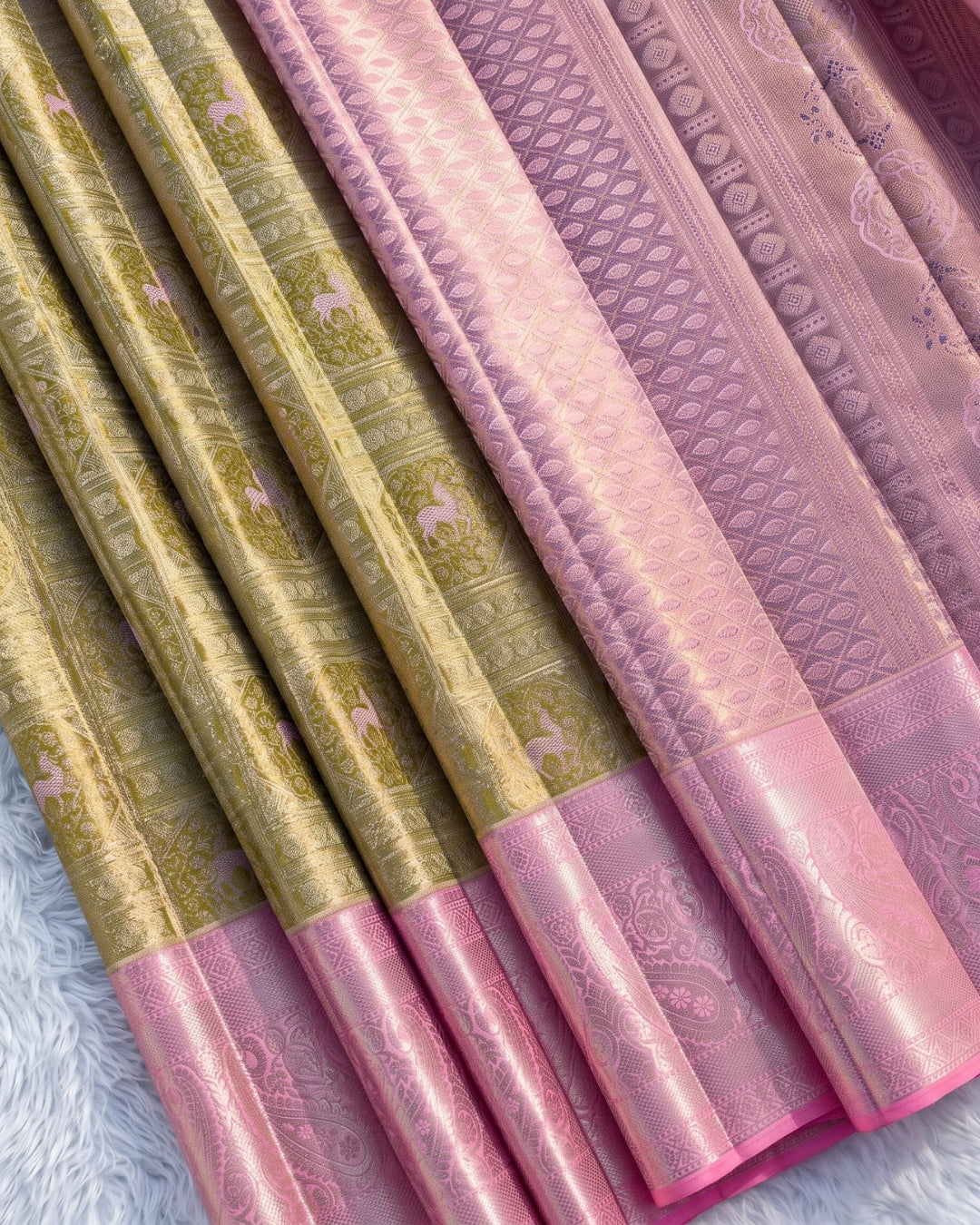 Gauri - Royal Gold Pink Banarasi Silk Saree