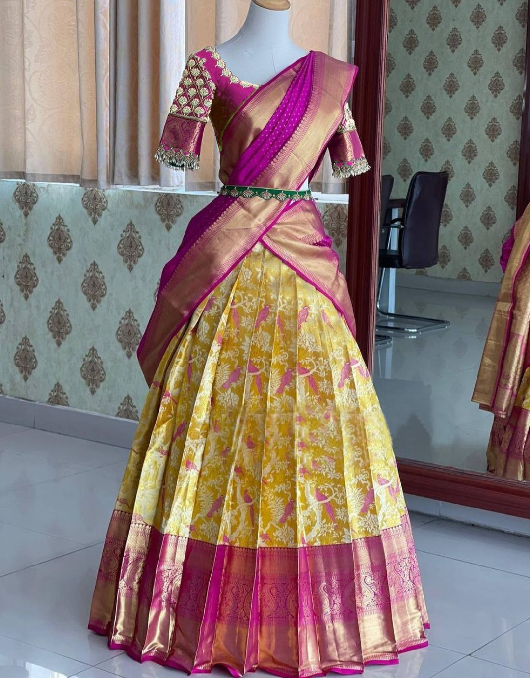 Nupoor Yellow Kanchipuram Half Saree