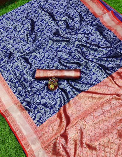 Kamya Blue-Red Kanchipuram Saree