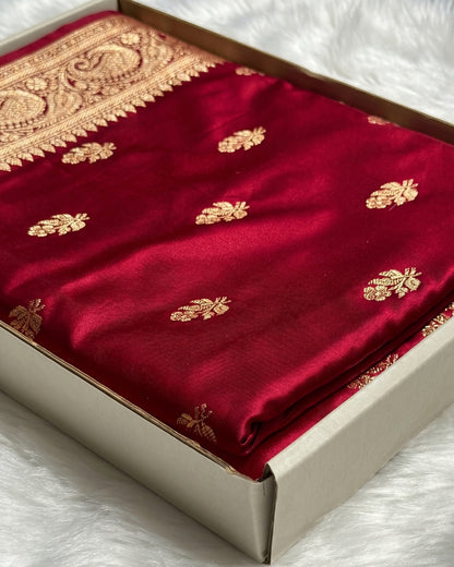 Carmai - Crimson Red Banarasi Silk Saree
