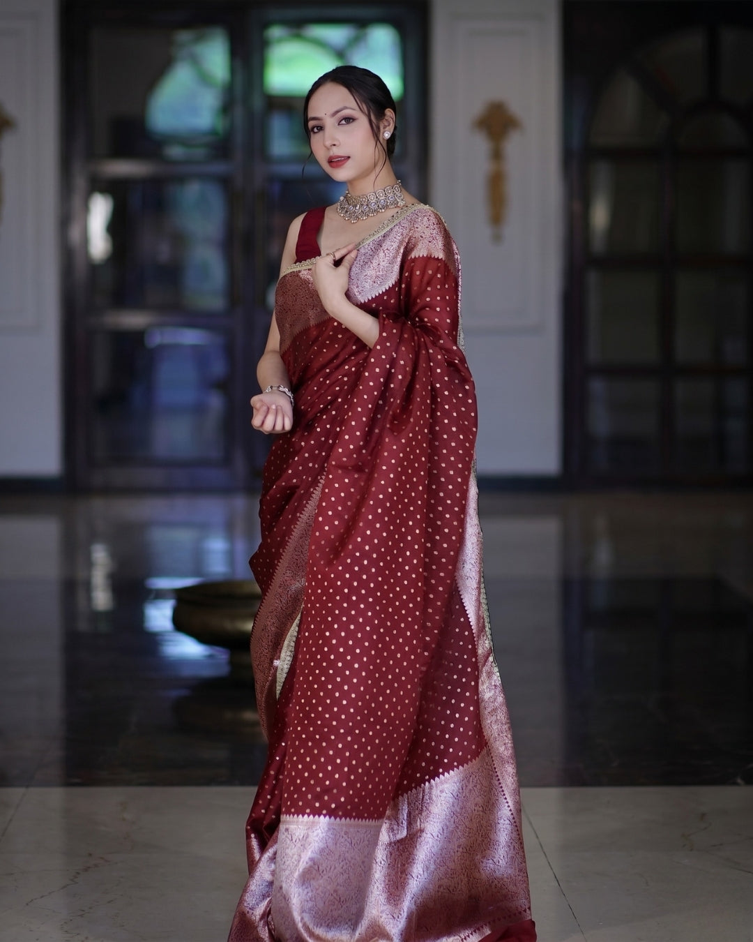 Bani - Regal Maroon Banarasi Zari Silk Saree