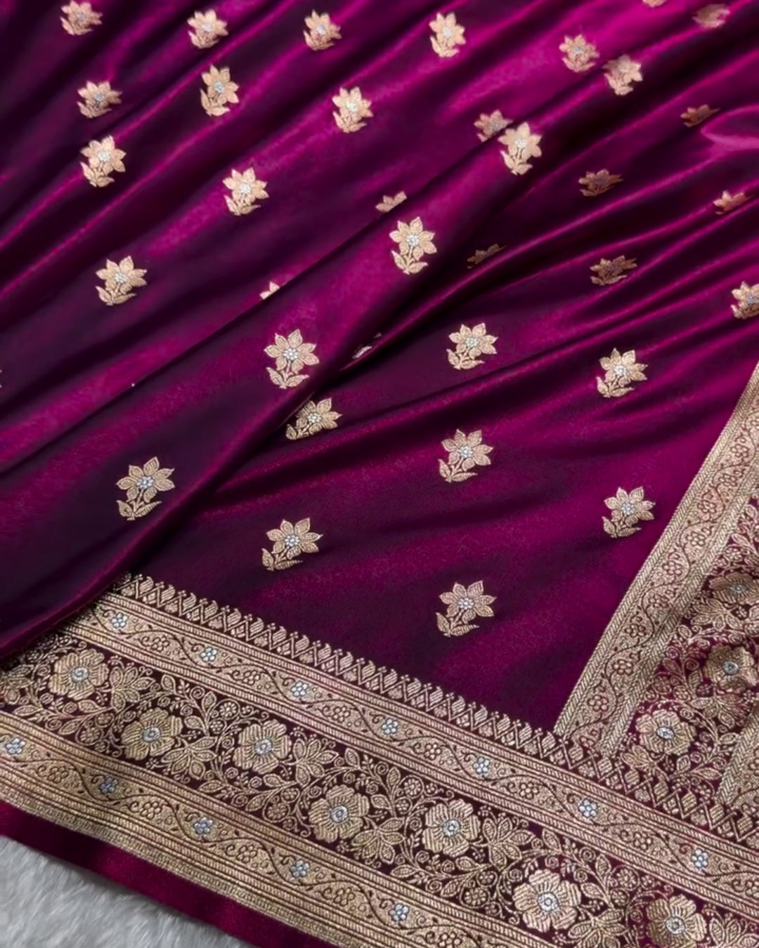 Shreya - Wine Purple Antique Gold Soft Silk Saree