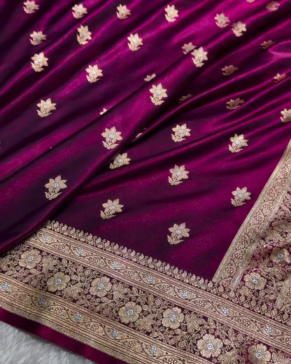Shreya - Wine Purple Antique Gold Soft Silk Saree